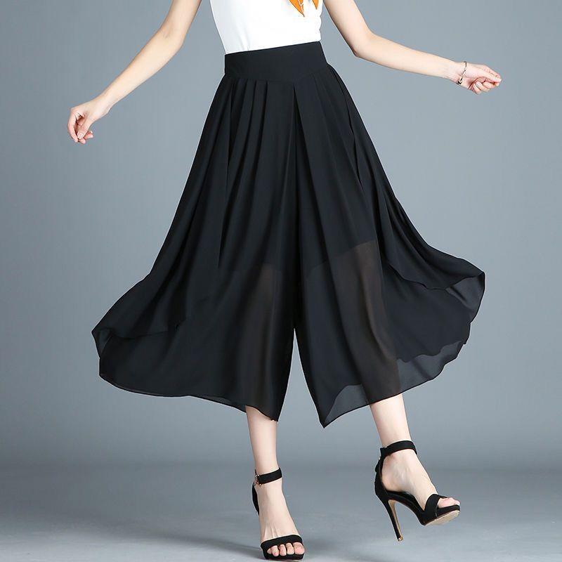 夏季大码雪纺阔腿裤女显瘦高腰垂感2025新款裙裤薄款七分休闲包邮