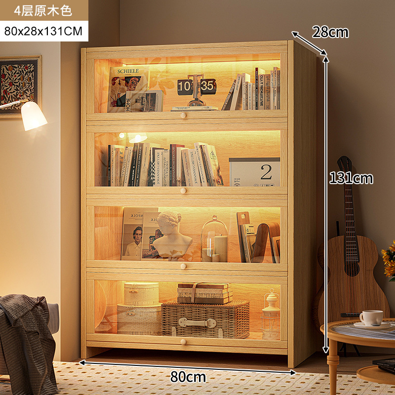 armario de madera maciza armario de almacenamiento en una pantalla de vidrio imitación de color nuez armario sala de estar estantería a prueba de polvo