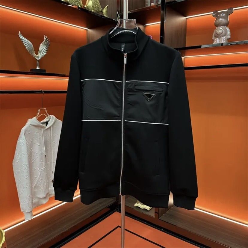 Spring and Autumn Fashion Brand Collar Casual suit Men's Fashion Stitching Triangle Label Loose Jacket Two-piece Set
