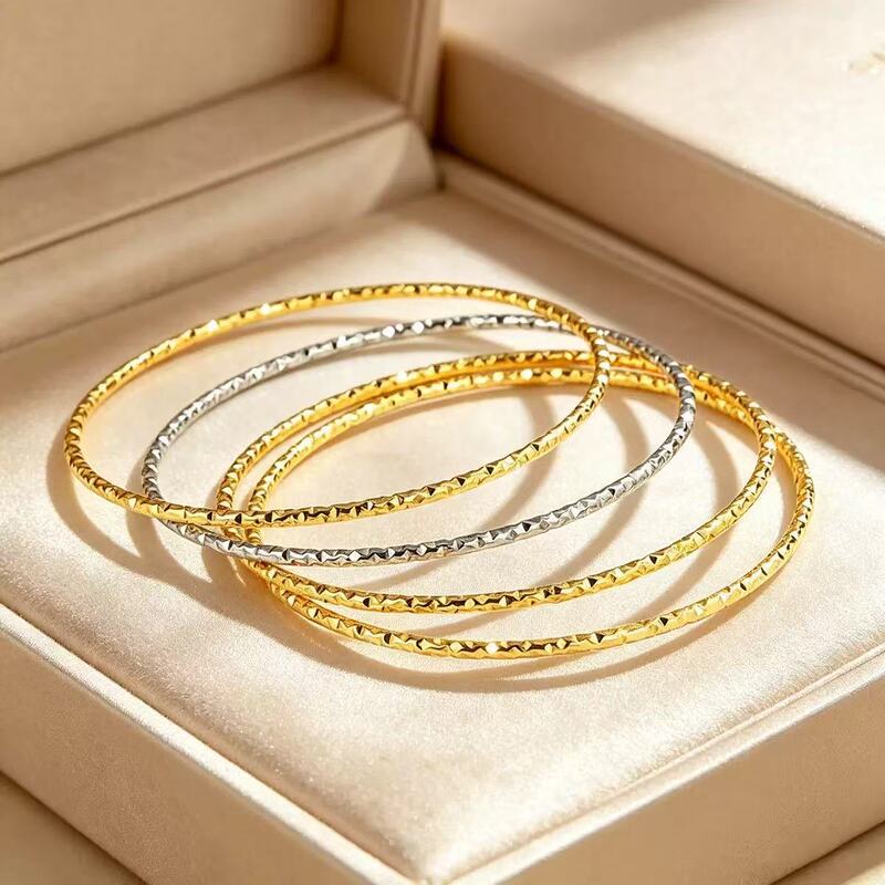 Fashionable and versatile shiny hammered fine ring closed bracelet stainless steel bracelet ice-crack bracelet 18k gold bracelet for women