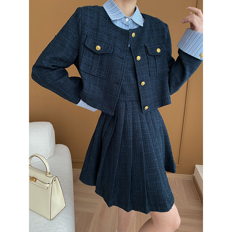 司南常青藤学院小香风外套连衣裙两件套装秋冬新款