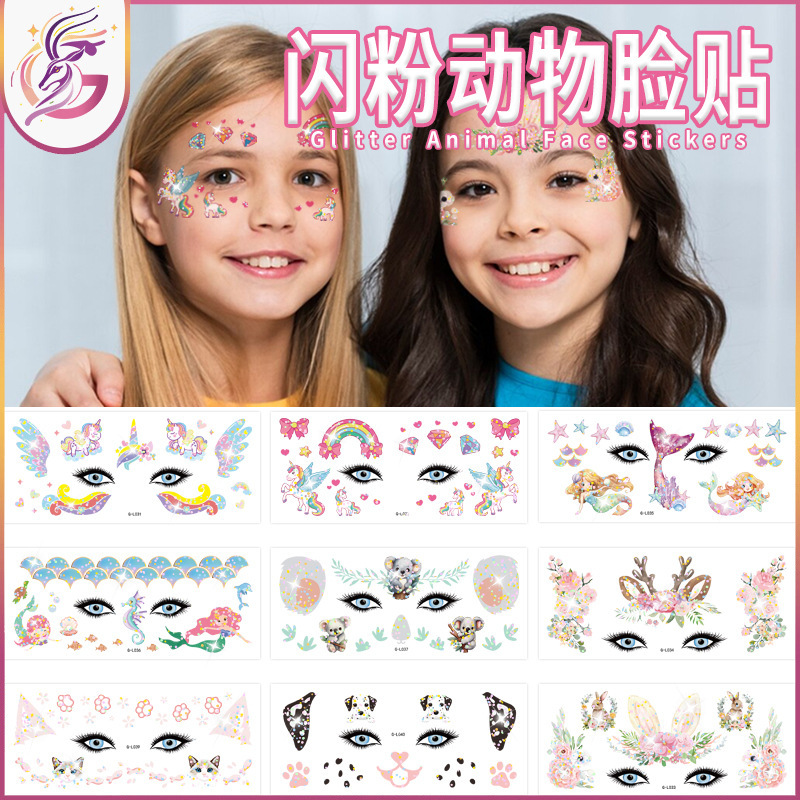 Glitter Animal Face Stickers Cute Kids Party Disposable Face Decoration Waterproof Sweatproof Temporary Tattoo Sticker Glitter Animal Face Stickers Cute Kids Party Disposable Face Decoration Waterproof Sweatproof Temporary Tattoo Sticker