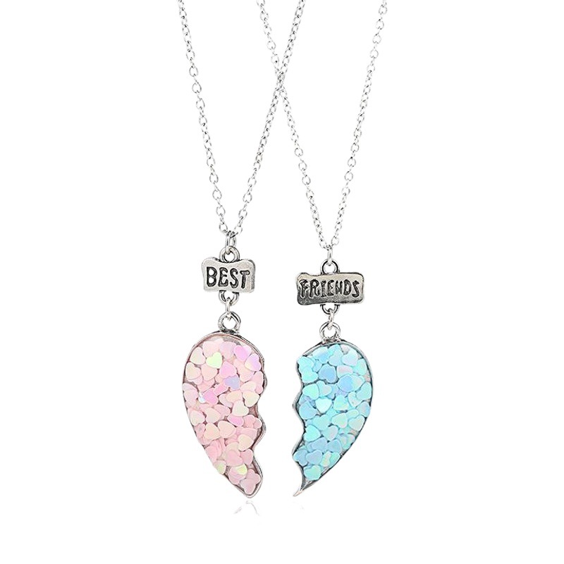 Joyería de aleación de dibujos animados epoxi transfronteriza europea y americana nueva lentejuelas en forma de corazón buen amigo collar de niños traje