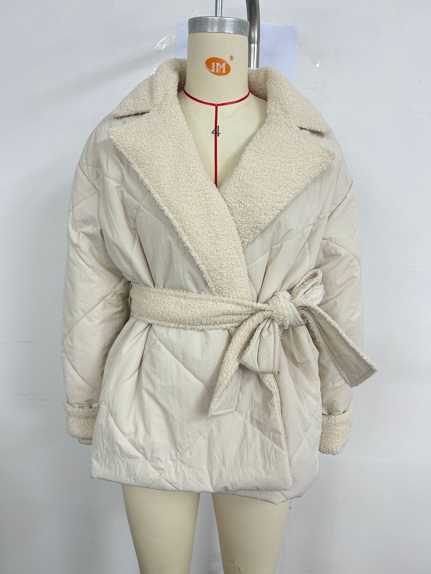 1092g Weight cotton clothes Outerwear Type Women's Casual Simple Style Solid Color Argyle Tie Coat Cotton Clothes