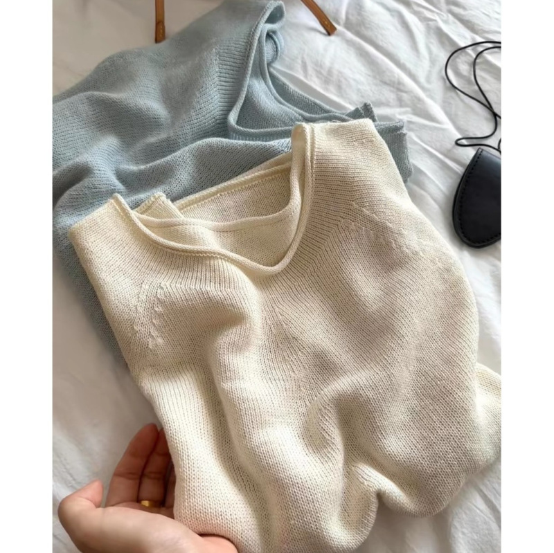 Seamless One-Piece Japanese Paper Yarn Short-Sleeve Korean-Style Lazy Knit Top for Women, Summer Thin Loose Slimming Commuter Shirt