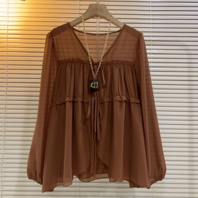 Plus-Size French-Style Women's Fashion Youthful Chiffon Blouse Autumn New Loose Fit Tummy-Concealing Top