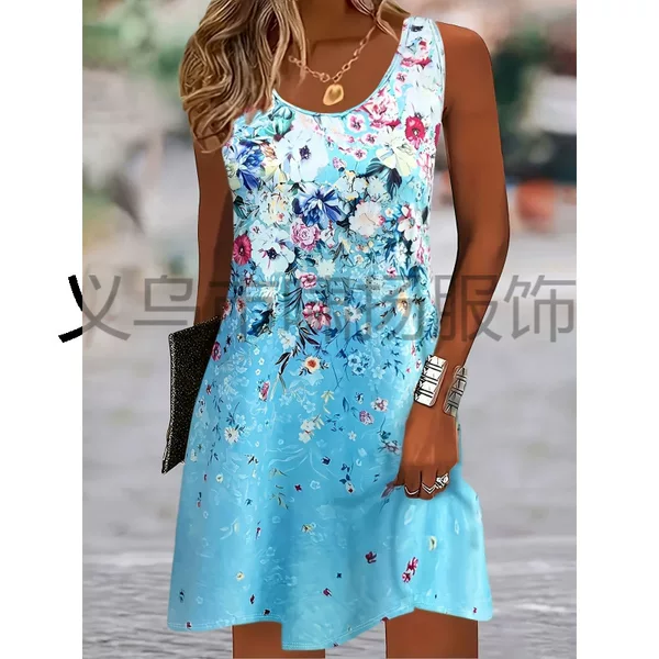 2026 New Foreign Trade Cross-Border Style Vest Dress Summer Floral 3D Print Sleeveless Dress Amazon Women's Clothing