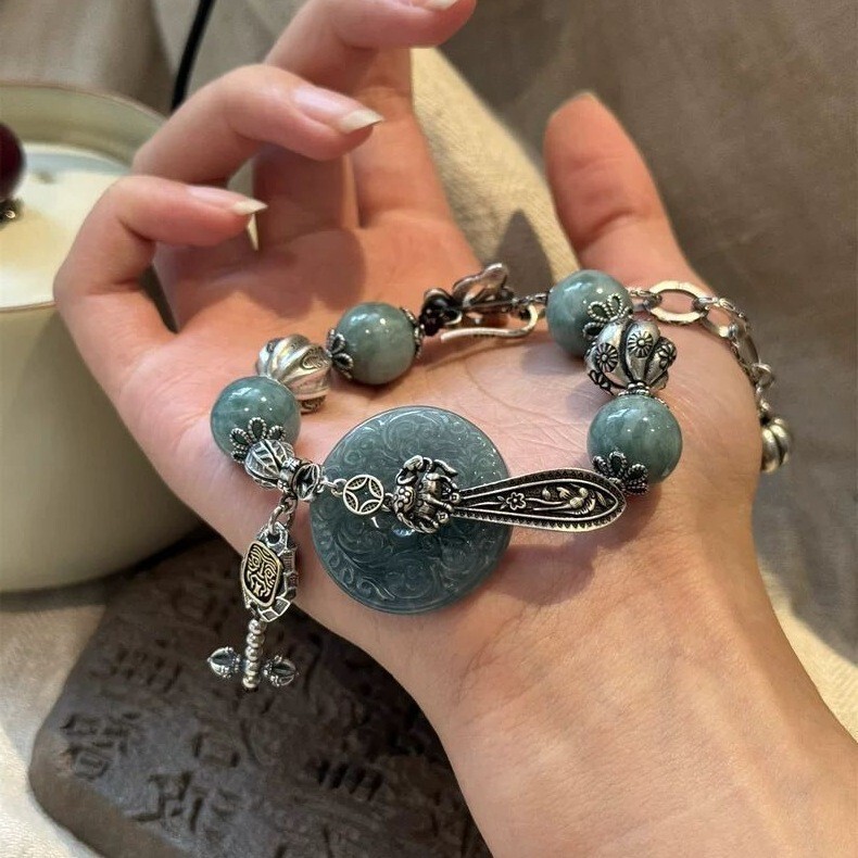 Niche Retro Feng Shui Pattern Safety Buckle Bracelet, New Chinese Style Simple Old Niche Design, Gift for Mom