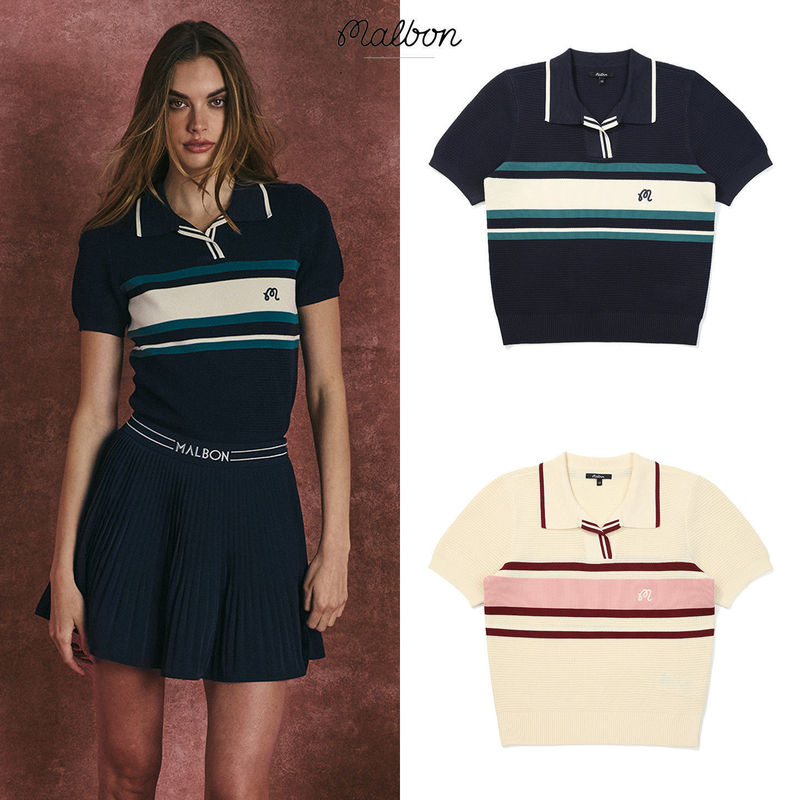 Summer 25 Korean Malbon Golf Clothing Women's Short-Sleeved Knitted Sports Breathable Slim Fit Polo Shirt
