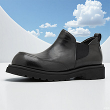 2025秋冬英伦复古圆头切尔西靴男手抓纹牛皮休闲高帮皮鞋厚底短靴