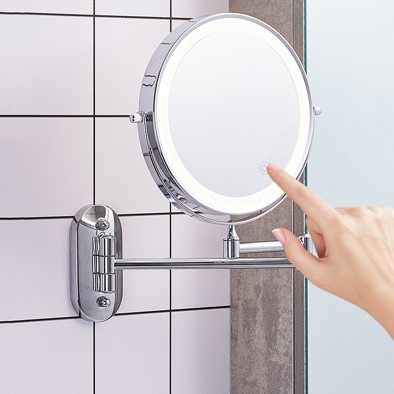 [Personalizado] Espejo de maquillaje montado en la pared de 7 pulgadas Espejo plegable retráctil de baño Modelo de batería sin perforación/perforación