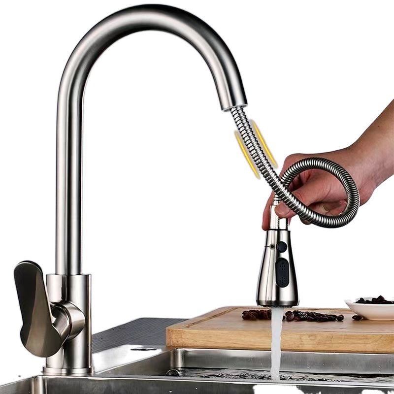 Grifo de cocina extraíble de cobre para agua fría y caliente, para uso doméstico, grifo retráctil antisalpicaduras para fregadero, venta al por mayor de fábrica.