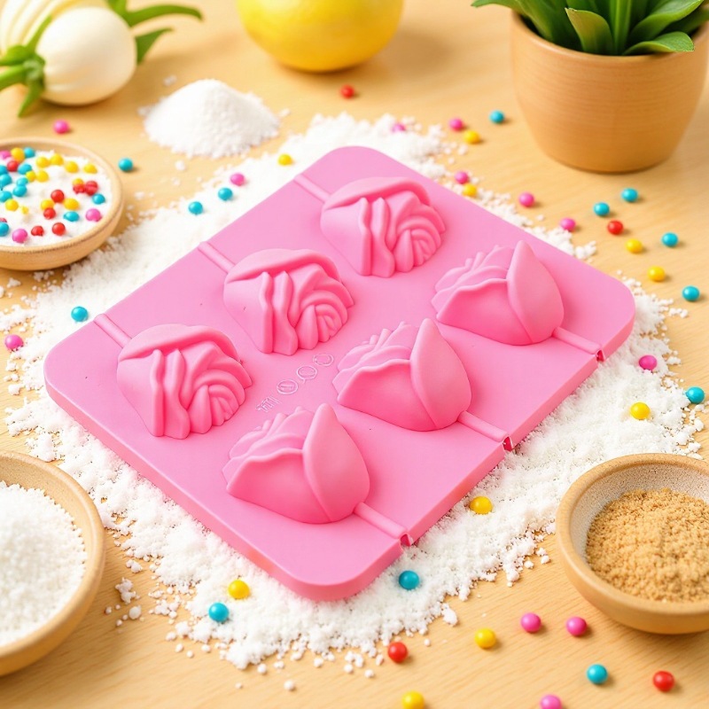 6 three-dimensional rose lollipop silicone mold chocolate caramel pudding baking lollipop baking tools