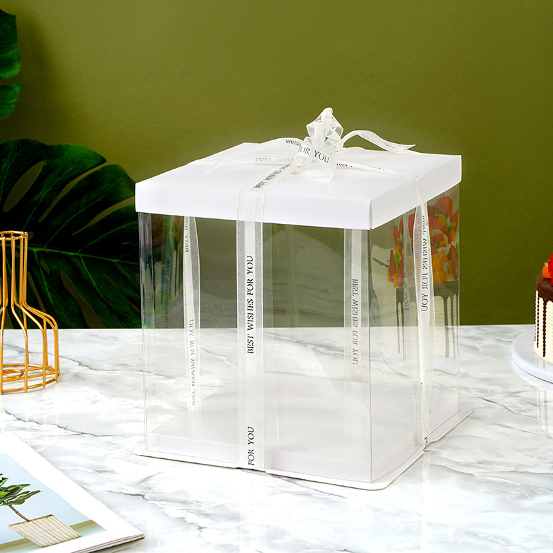 Caja tarta transparente plástico duro, 6/8/10 pulgadas, blanco, tres en uno, para hornear y pastelería al por mayor.