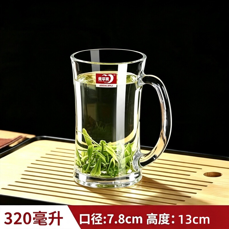 Thickened high-temperature resistant tea cup, household drinking cup, glass cup with handle, transparent beer cup, beverage cup, living room water cup Thickened high-temperature resistant tea cup, household drinking cup, glass cup with handle, transparent beer cup, beverage cup, living room water cup