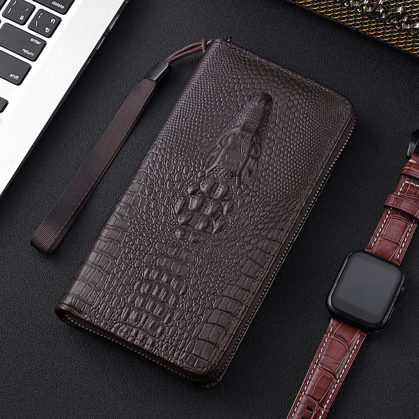 Nuevo cocodrilo patrón de hombre bolso de mano larga gran capacidad multi-tarjeta de moda bolso con cremallera