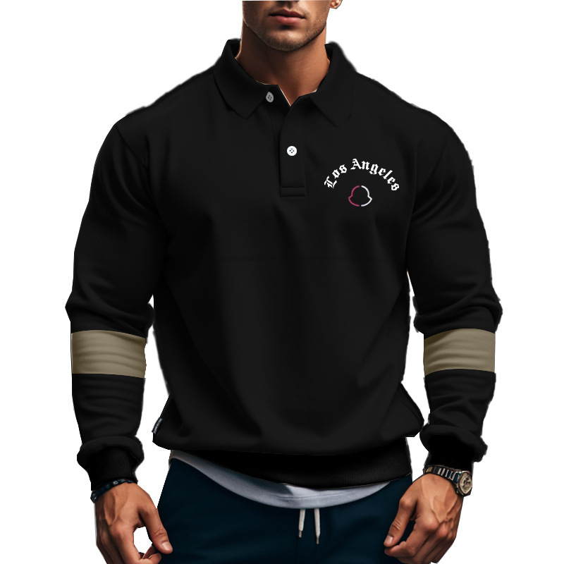 Men's Clothing lapel sweatshirt men's loose printed small label polo shirt versatile pullover sportswear_voghion.com