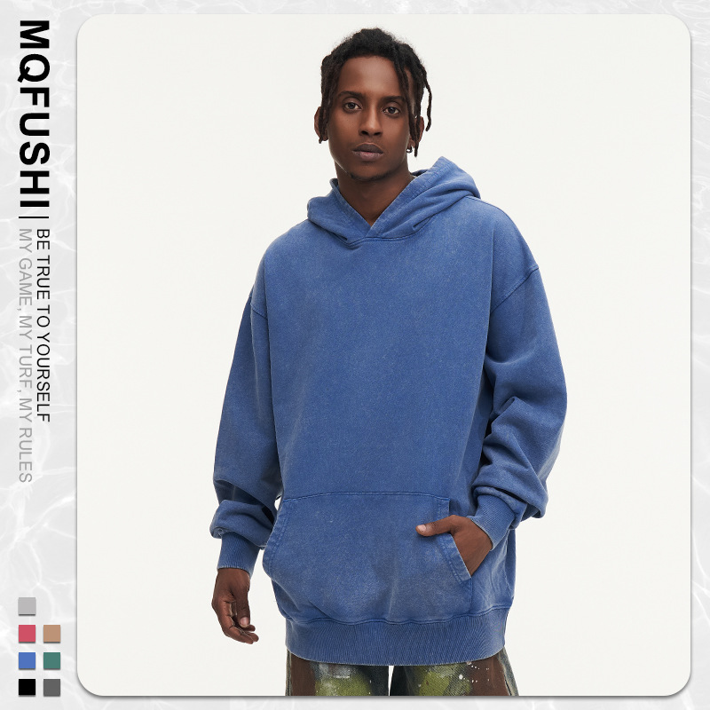 바틱 후드 스웨터-다크 블루