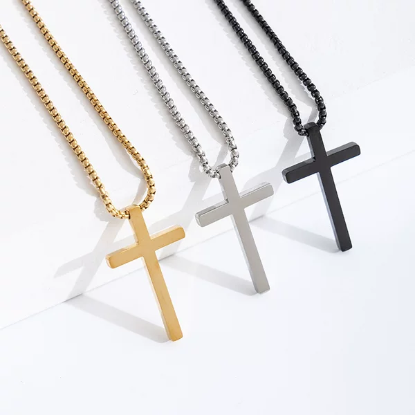 Cross-border European and American Stainless Steel Cross Necklace Men's Long Pendant Personalized All-match Glow Titanium Steel Necklace Cross