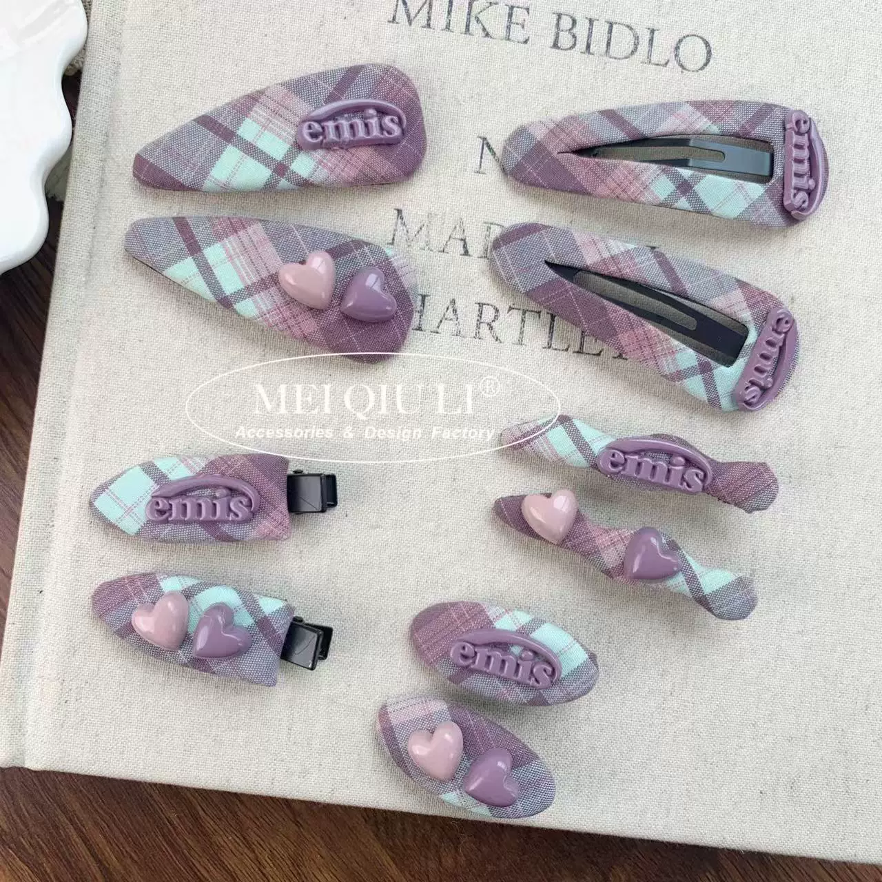 韩国新款简约撞色格纹爱心字母发夹甜美百搭刘海夹侧边夹头饰发饰