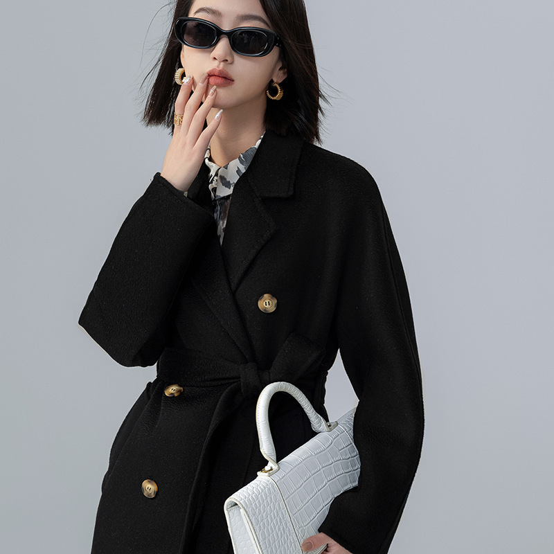 Italian Camel Velvet Double-Sided Nei Coat Women's Mid-length High-end Woolen Lace-up Coat Autumn and Winter New Italian Camel Velvet Double-Sided Nei Coat Women's Mid-length High-end Woolen Lace-up Coat Autumn and Winter New