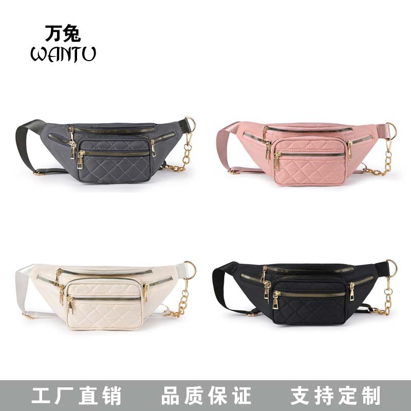 Waist bag for women 2023 new fashion crossbody chest bag, rhombus embroidery chain shoulder bag, large capacity mobile phone waist bag