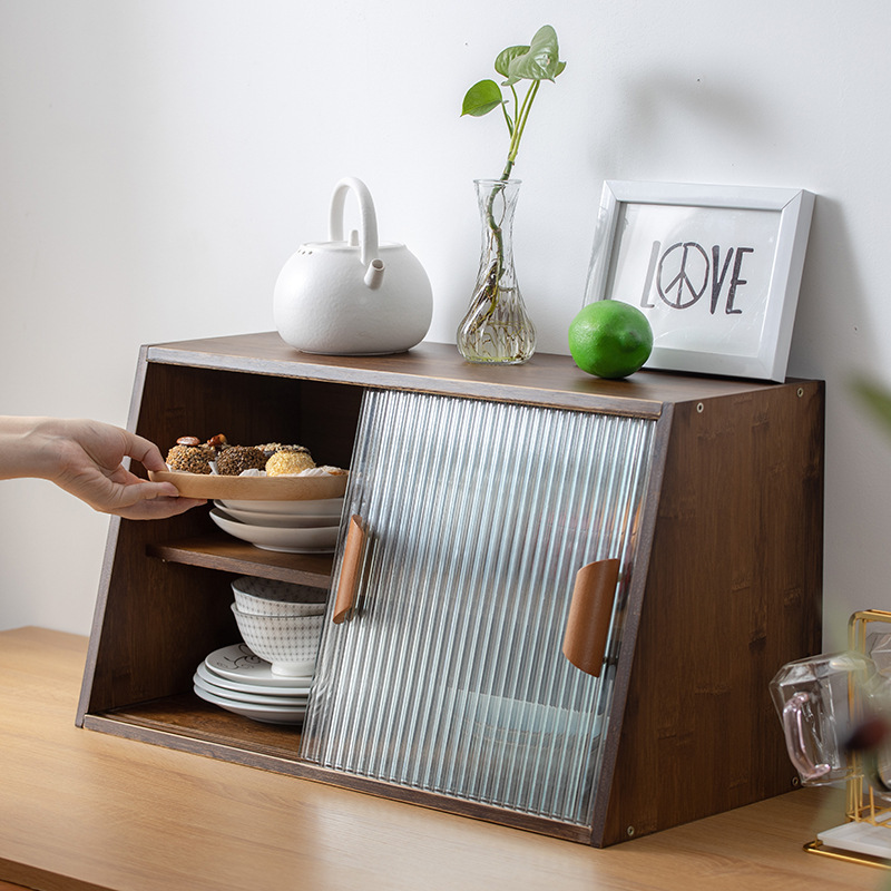 Japanese Desktop Sideboard Glass Door Display Cabinet Kitchen Countertop Cup Storage Rack Home Mini Kitchen Cabinet Solid Wood