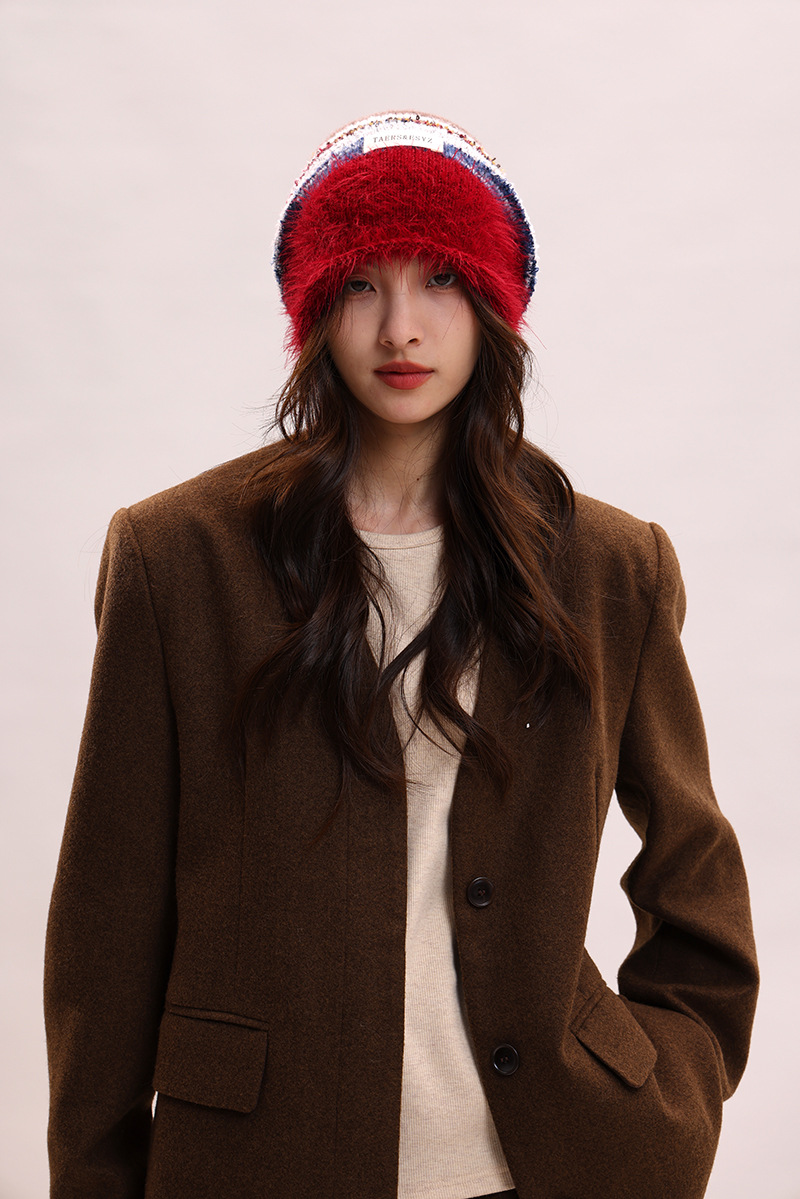 Cappello di lana per bambini, lavorato a maglia, con filato di piume femminili, impilato, che mostra il viso, piccolo calore autunnale e invernale, freddo cappello di lana, maschile_voghion.com