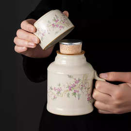 汝窑桃枝秾粉小暖壶陶瓷茶杯高档精致泡茶水杯现货大容量马克杯子