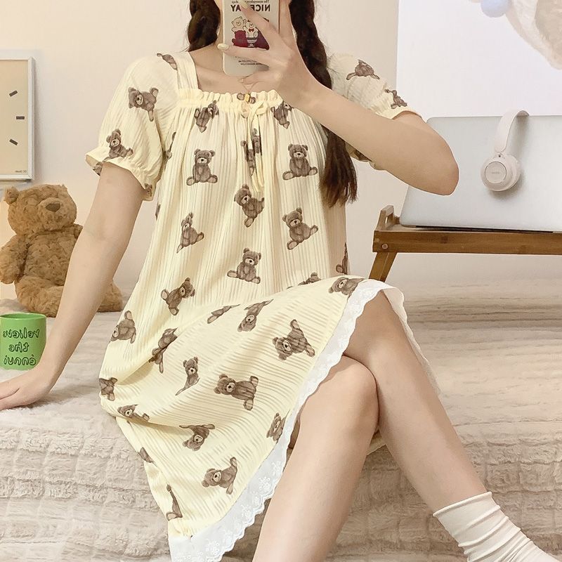 Camisón de verano al por mayor transfronterizo femenino estilo delgado estudiante lindo japonés de longitud media pijama servicio a domicilio dulce princesa