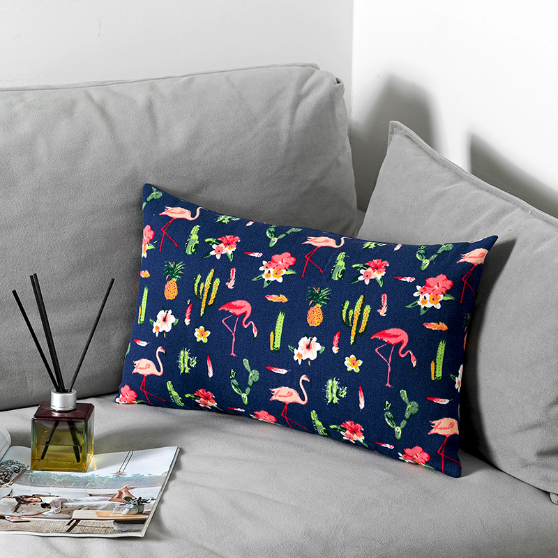 New Double-sided Flamingo Cactus Plant Double-sided Printed Pillow New Chinese Hotel Model Room Bedside Cushion_voghion.com