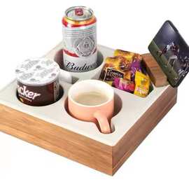 现代木质沙发零食收纳盒软硅胶塑料桌面收纳盒 防水沙发杯架托盘