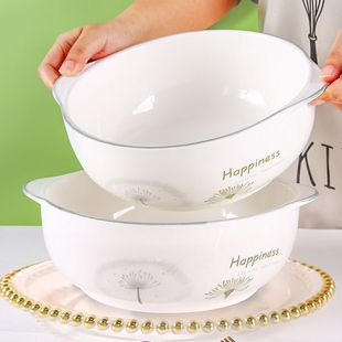 Household 10inch Double-Eared Soup Pot Creative Fresh Underglaze Color Ceramic Large Bowl Vegetable Soup Basin Large Capacity Soup Bowl