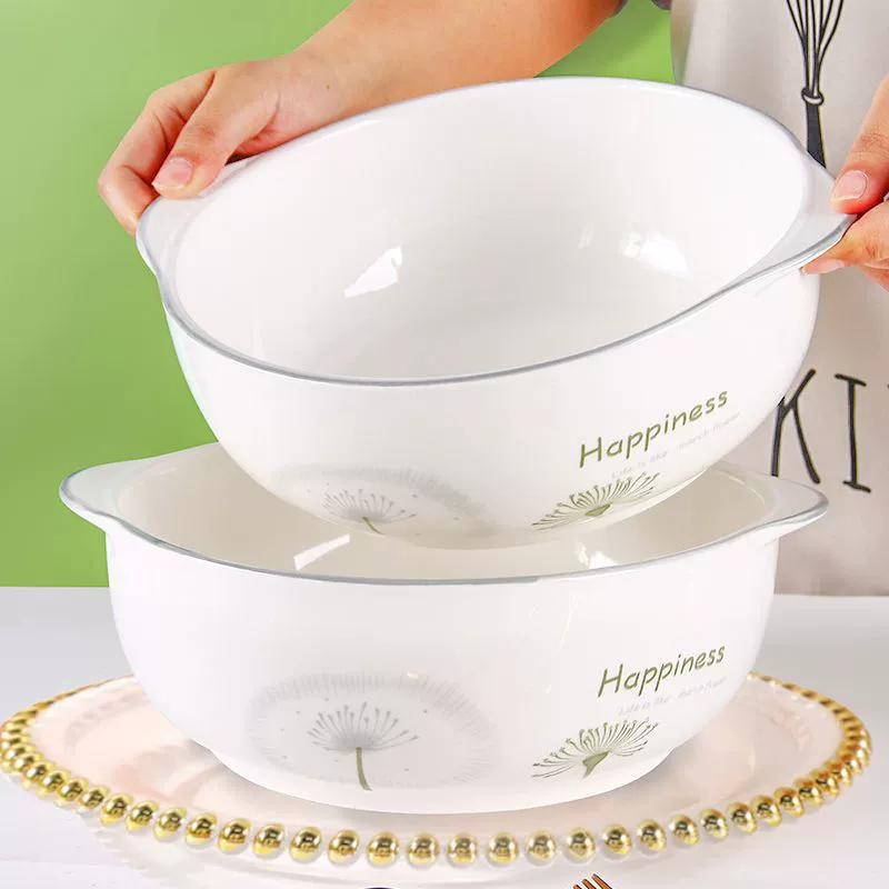 Бытовая 10inch двухухая суповая кастрюля, креативная свежая керамическая большая миска с подглазурным цветом, миска для овощного супа, большая емкость для супа
