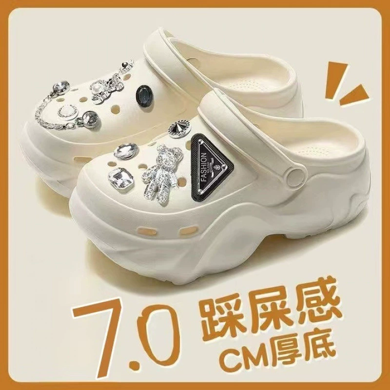Absolutely Cute Croc Shoes Women's EVA Summer Outerwear 2024 New Beach Shoes Anti-Slip Anti-odor Thick Sole Heightening Drags