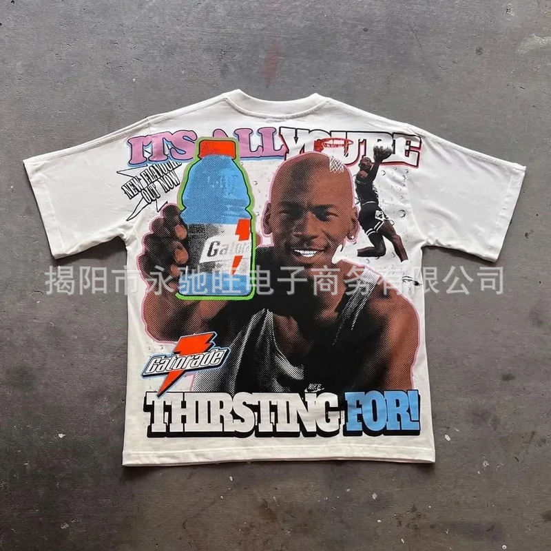 American Retro 90 s Hip Hop Harajuku Oversized Men's T-shirt Summer Street Cotton Short Sleeve Y2K Top Fashionable