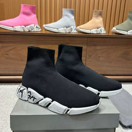 袜子鞋春夏新款高帮男女同款针织袜透气厚底飞织弹力休闲情侣潮鞋