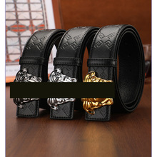 韩版简约男士美人头皮带 真皮百搭青年个性美杜莎平滑扣裤腰带