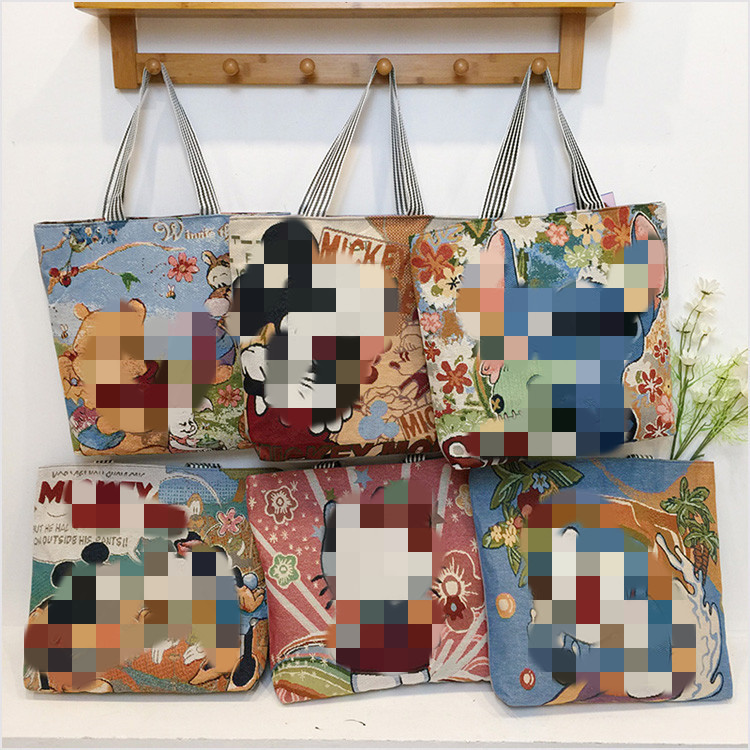 Foreign Trade Vintage Embroidered Knitted Cloth Bag Shoulder Bag Women's School Bag Cartoon Bag Large Capacity Shopping Bag Foreign Trade Vintage Embroidered Knitted Cloth Bag Shoulder Bag Women's School Bag Cartoon Bag Large Capacity Shopping Bag