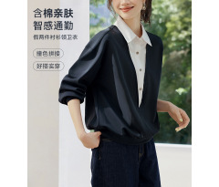 衬衫领拼接卫衣女早秋新款温柔气质慵懒风复古衬衫假两件上衣女