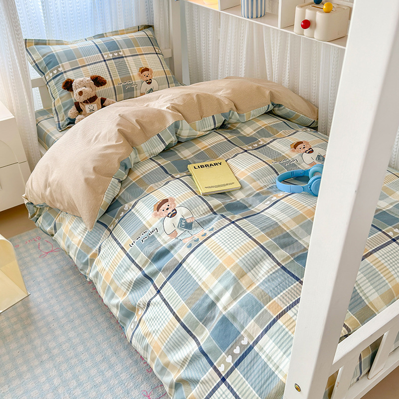 Ropa de cama de tres piezas para dormitorio de estudiantes de algodón puro 100 funda de edredón de sábana individual para dormir desnuda