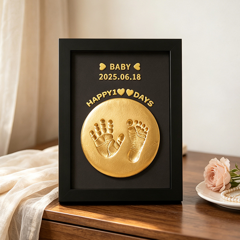 Newborn Baby Hand and Foot Print Mud Photo Frame, Fetal Hair and Umbilical Cord Keepsake, First Birthday Gift, Ceremonial Gift for 100 Days, Hand and Foot Print Souvenir