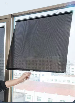 Car sunshade retractable sunshade curtain suction type sunscreen curtain car front windshield automatic roller shutter sun shield (Sun shade) - black-polka-dot-model-68125cm