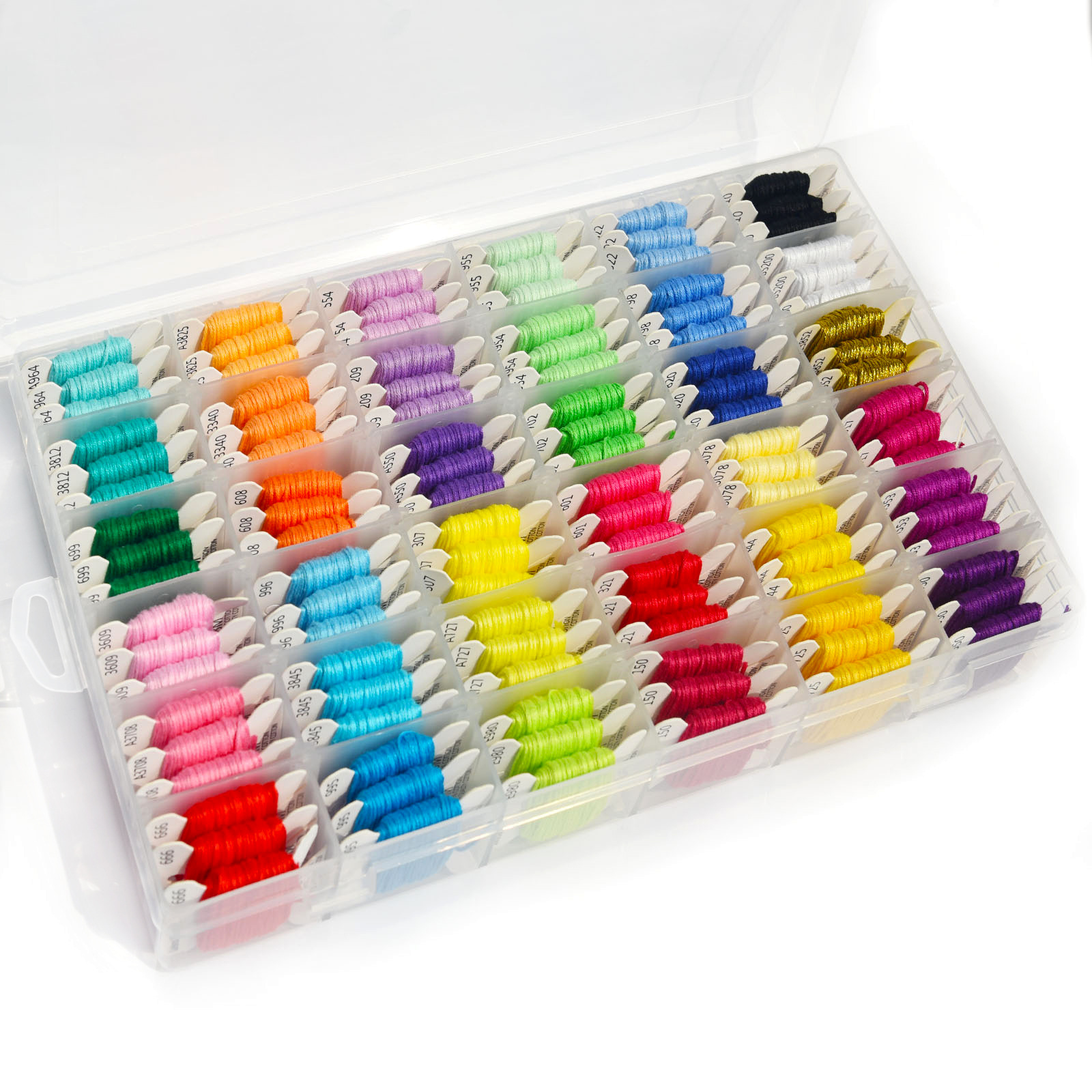 厂家直销 十字绣全棉线板 单色8米6股 绣花线 透明长方盒包装