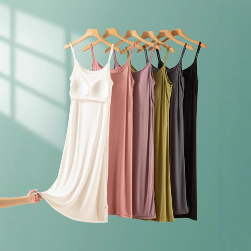 Modest Strapless Dress Spring Summer Loose Plus Size Home Underwear Long Dress Slip Dress with Straps Summer