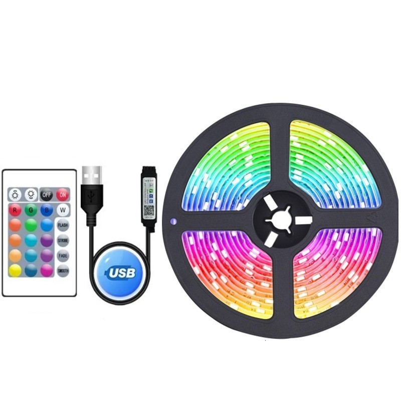 Venta caliente transfronteriza 24 clave RGB tira de luz de bajo voltaje 5050RGB/2835 colorido USB TV Barra de luz de fondo