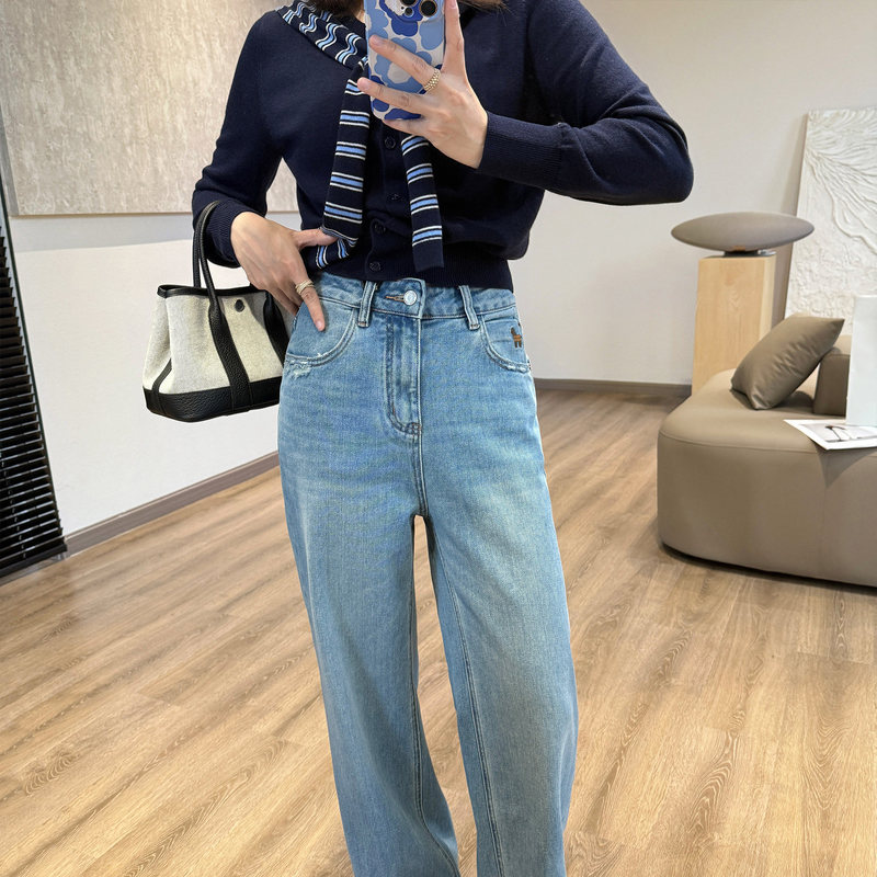 Tailored Hip-Slimming Wide-Leg Pants [2 Lengths] Slimming and Leg-Lengthening Light Blue Denim Straight-Leg Pants for All Seasons