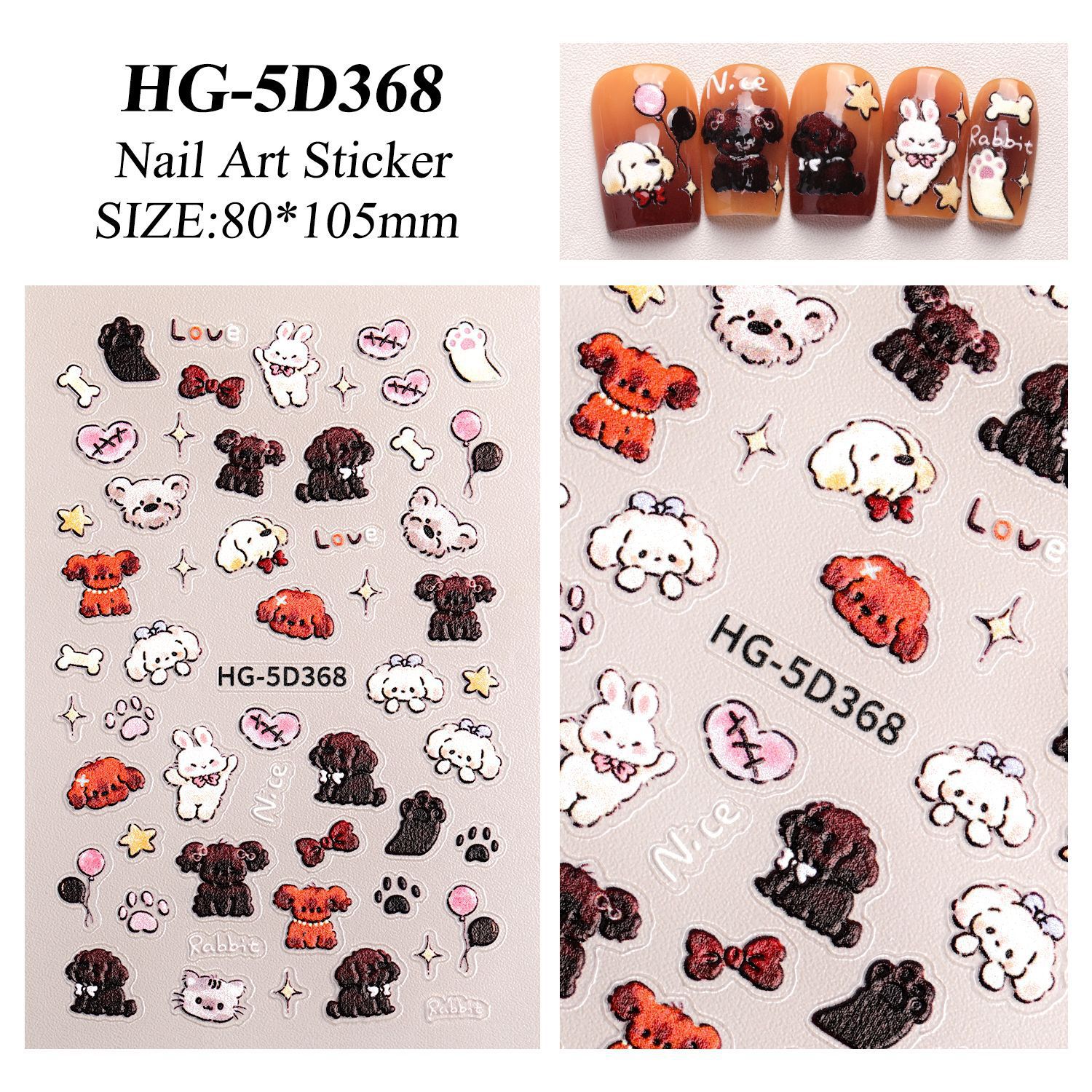 Ins cute perro pegatinas de uñas joyas en relieve japonés adorable gato DIY patrón pegatinas de uñas HG