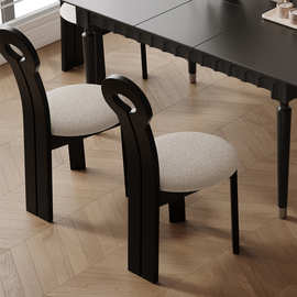 法式实木餐椅餐厅轻奢高级设计师复古中风格高靠背钥匙椅子