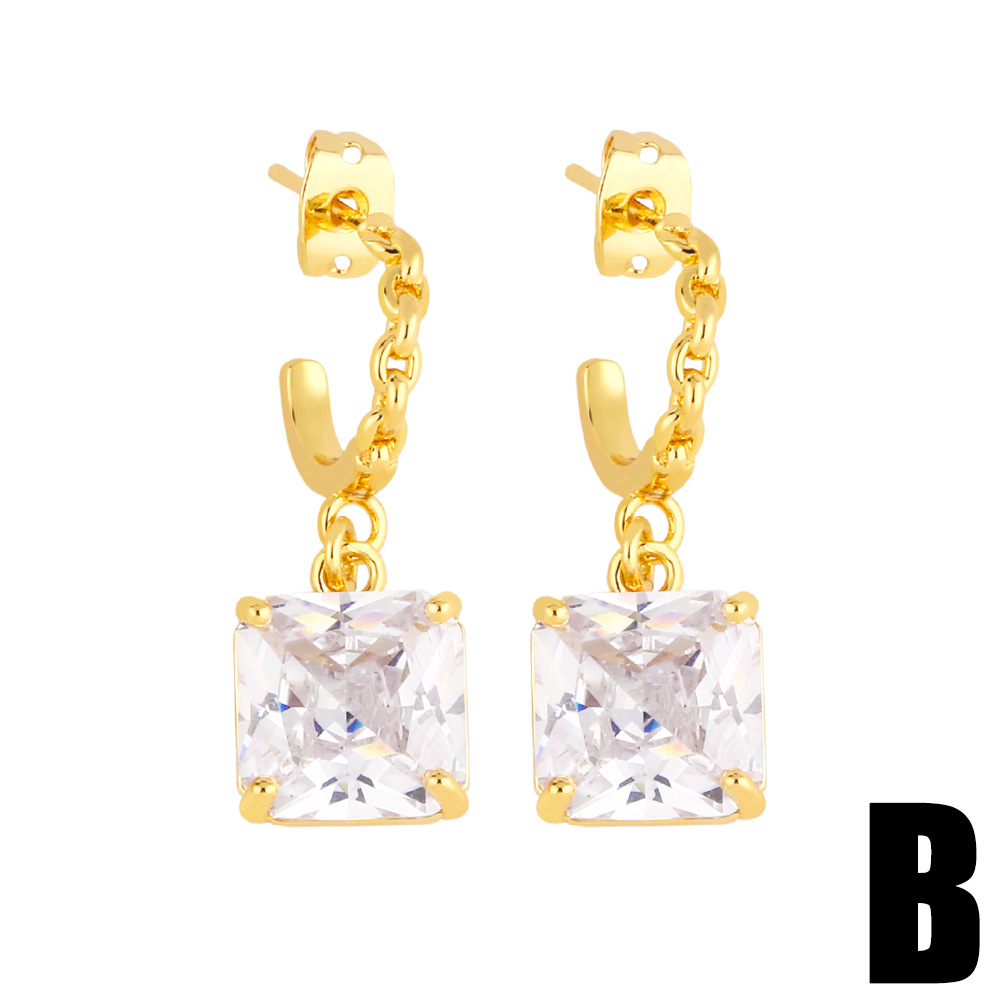 Fashion Square Copper Drop Earrings Inlay Pearl Zircon Copper Earrings